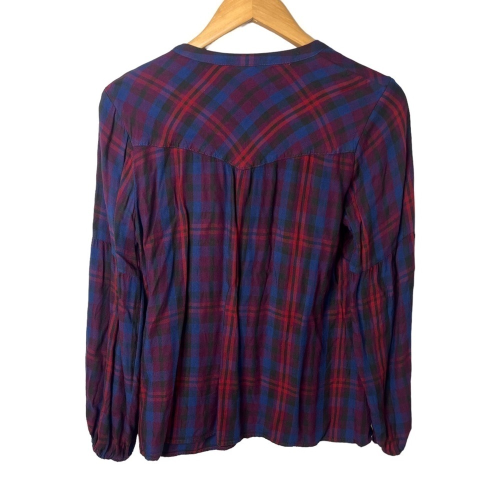 CAbi Caroling Joyful Plaid Blouse Button Down Blue Red Size Small Style 4070 - Picture 3 of 6